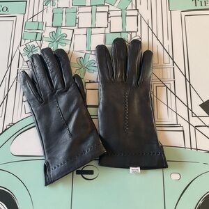Vintage Guder Black Leather Wool Lined Gloves, made in Italy